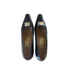 Salvatore Ferragamo Womens Black Patent Leather Slip On Pump Shoes Size 7.5